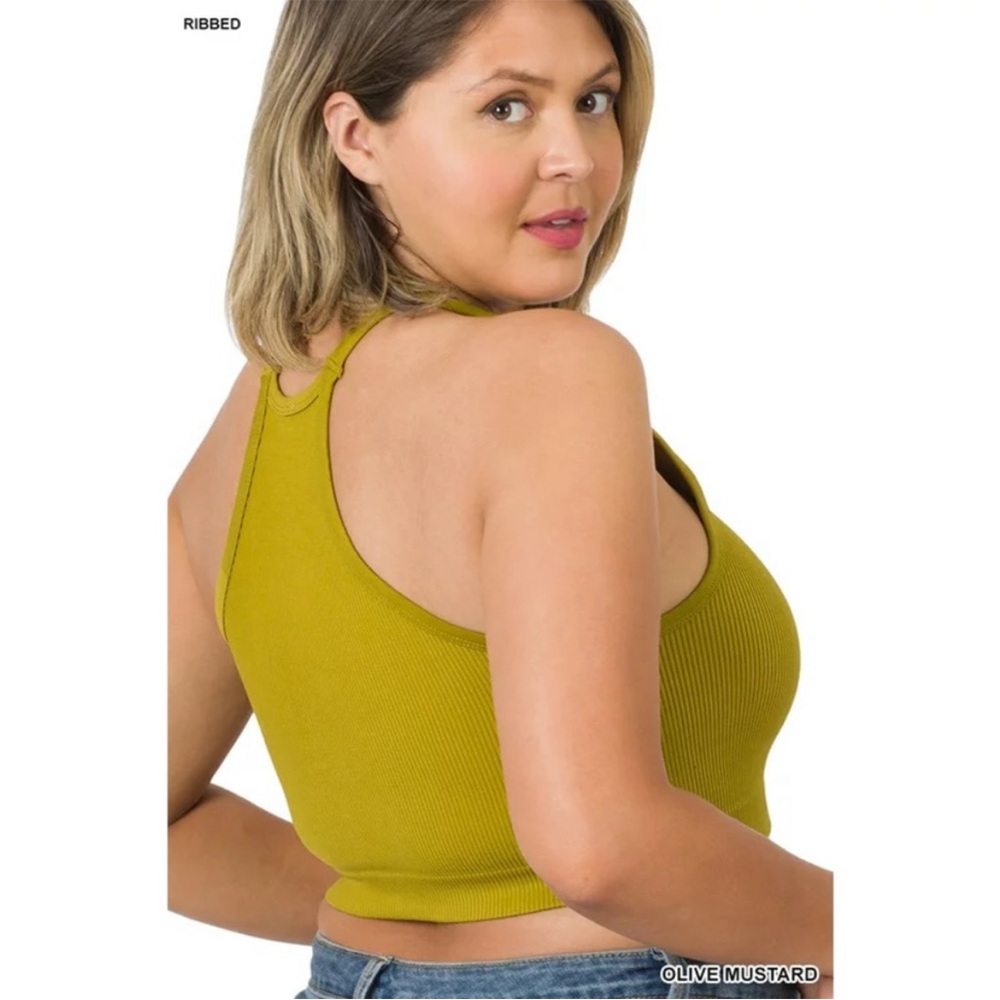 Zenana Ribbed High Neck Crop Top - Picture 4 of 5